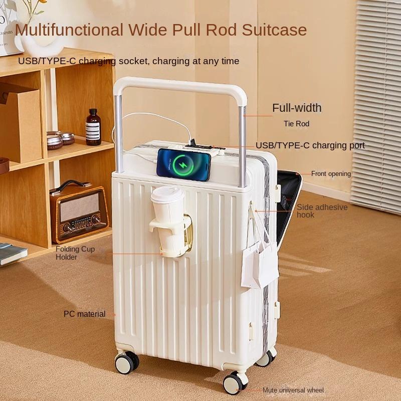 Wide Handle Front Opening Luggage 20" Suitcase Laptop Bag Multifunction Password Trolley Case Carrier 28-Inch Large Capacity