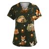 Women's Fashion Short Sleeve Cute Animal Printed V-Neck Pocket Workwear Tops