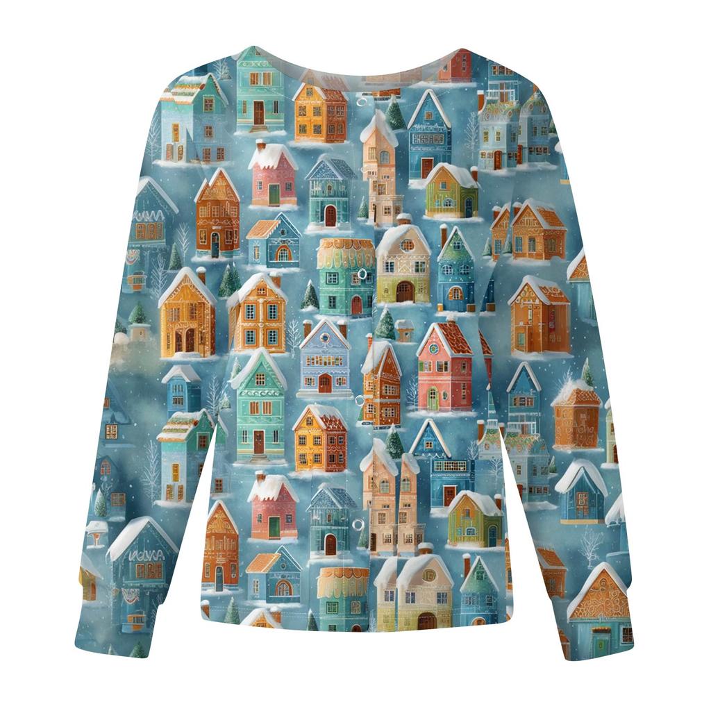 Women's Casual Fashion Long-Sleeve Single-Breasted Christmas Print Jacket