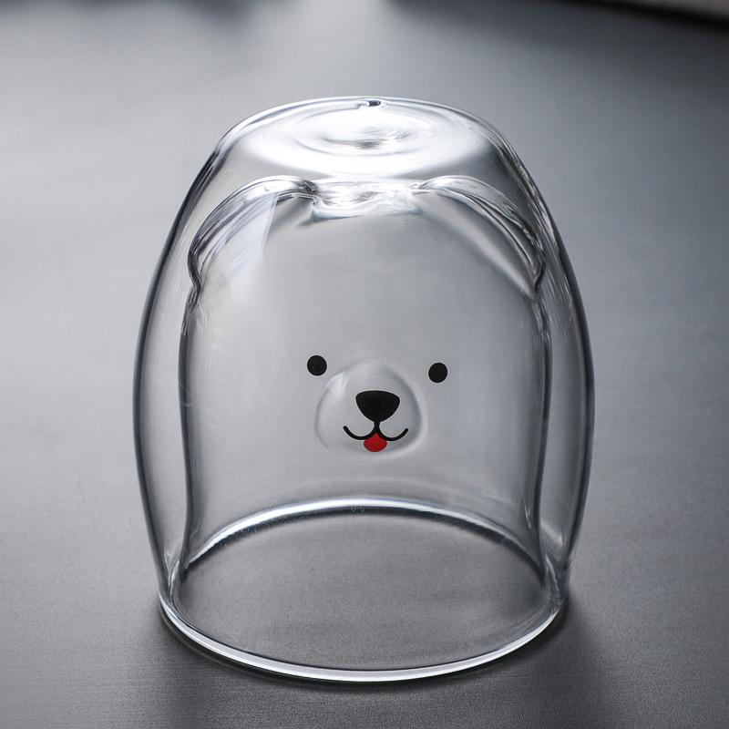 Double-Layer Cartoon Bear Insulated Glass Cup