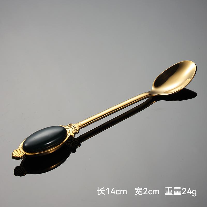 304 Stainless Steel Ceramic Bead Patch Coffee Spoon Gold Colorful Gift Spoon Small Dessert Spoon