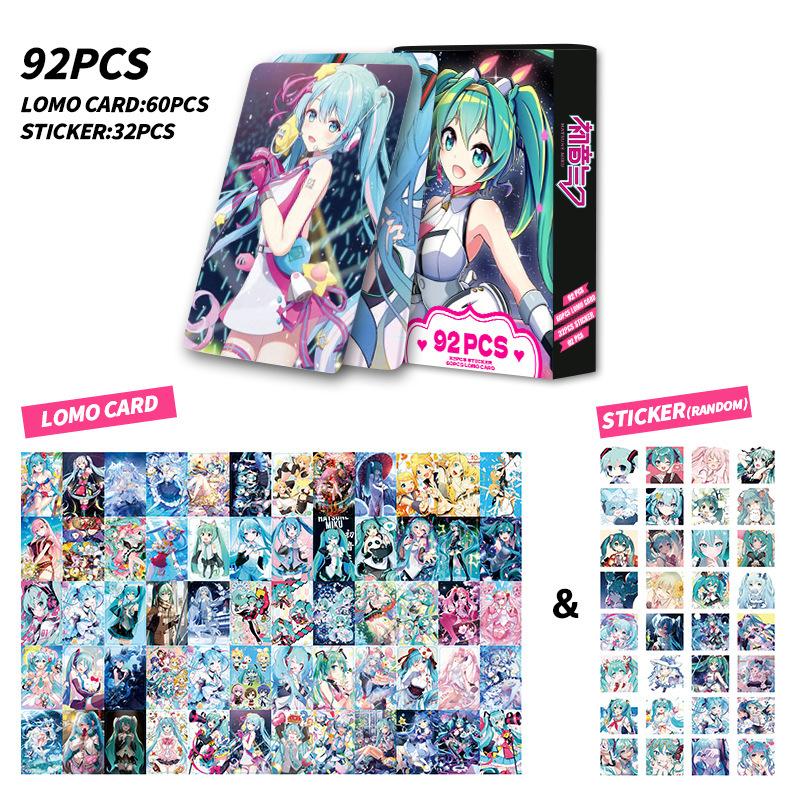 92 Peças/Conjunto Anime Hatsune Miku Cartão Lomo Kawaii Pocard Impressão HD Desenho Animado Jogo de Cartas Po Coleção Fãs Brinquedo Presente de Aniversário para Crianças