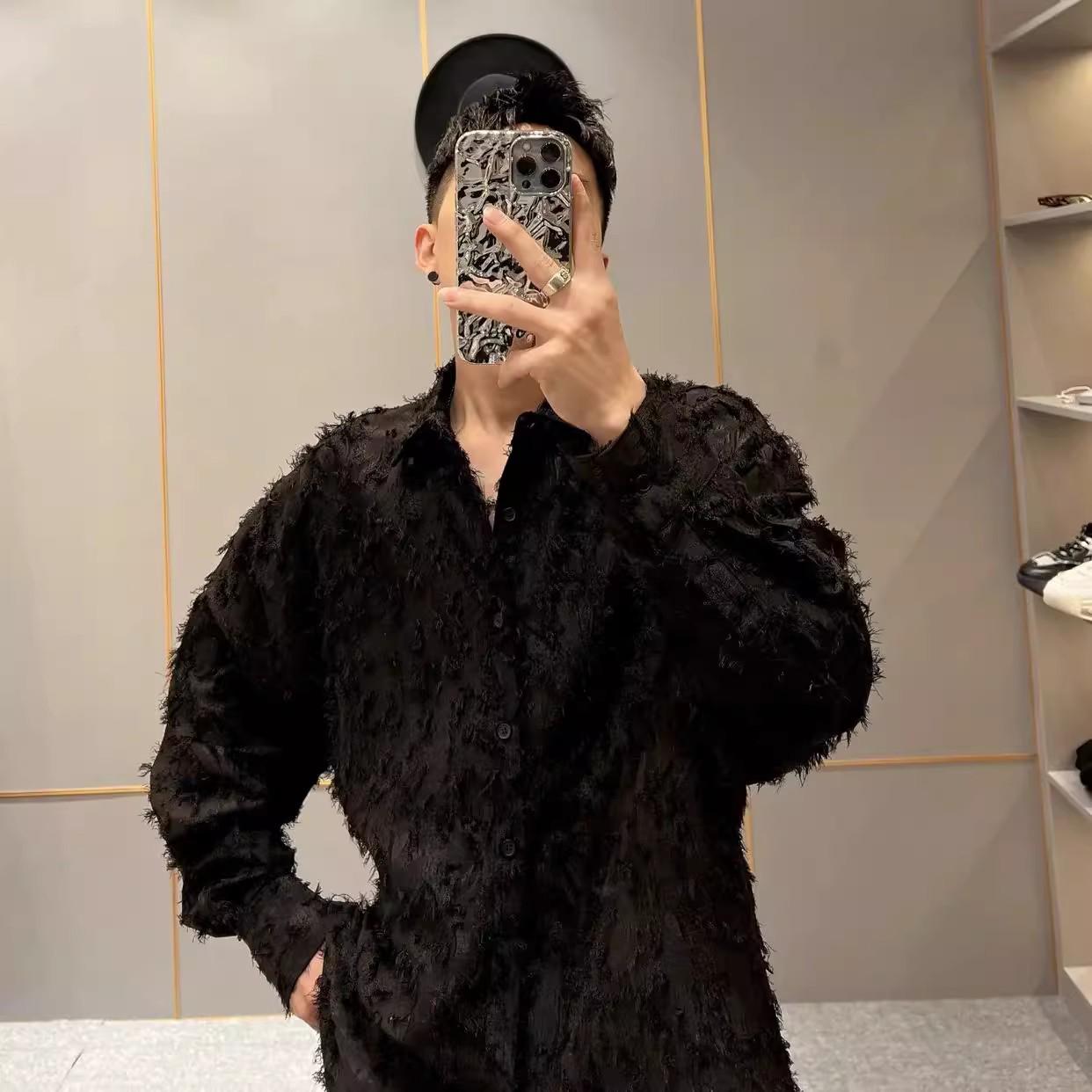 

Чоловіча приталена чорна сорочка з довгим рукавом - трендовий корейський стиль перукаря 3XL чорний