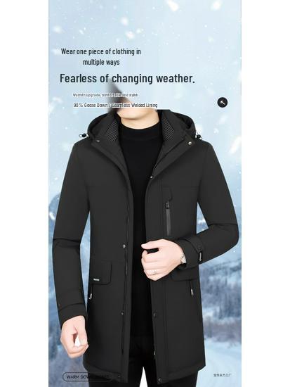 Pierre Cardin Herr 2025 Vinterjacka med Gåsdun och Avtagbart Foder - Tjock, Varm, Mellanlång Rock