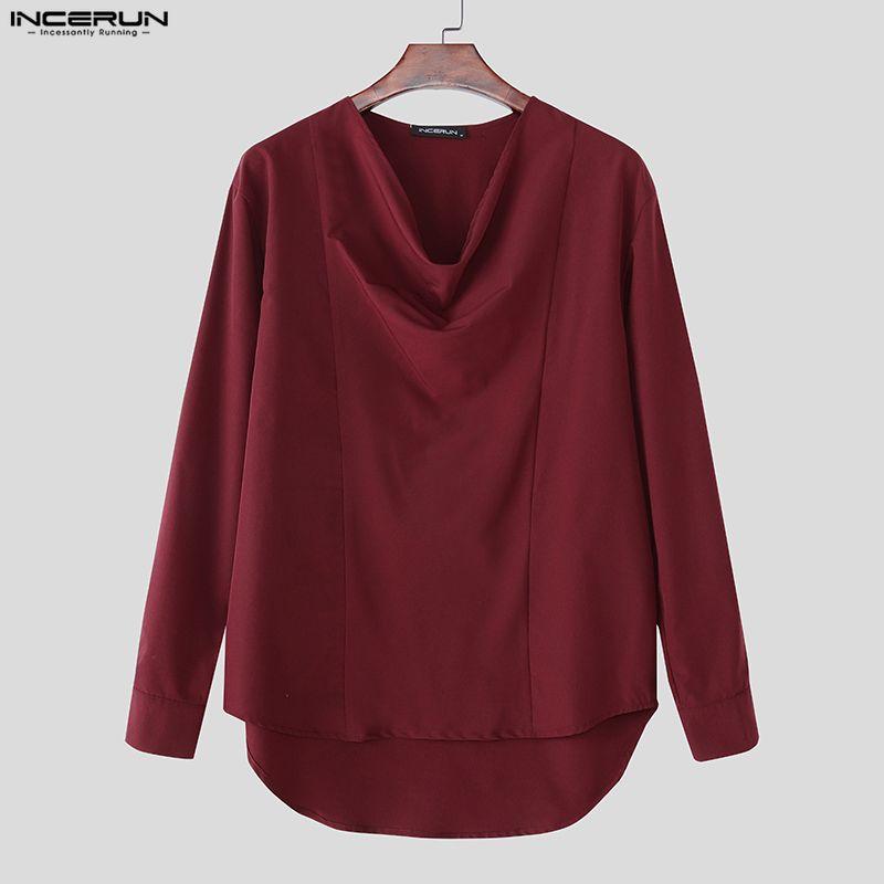 INCERUN Camisas Casuales Holgadas de Manga Larga para Hombre, Talla Grande, Cuello Oscilante, Lisas