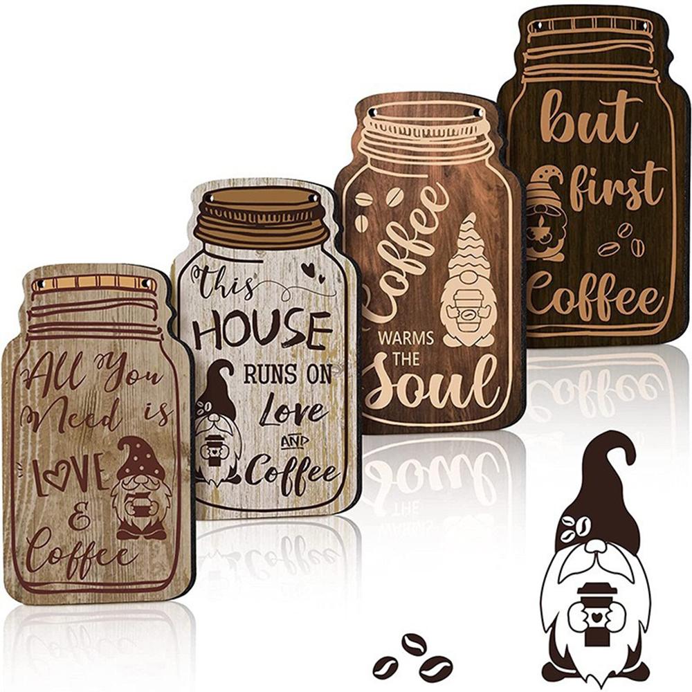 

American style countryside 4 pieces retro wooden coffee letter logo, home kitchen decoration, simple gnome wooden hang tag L