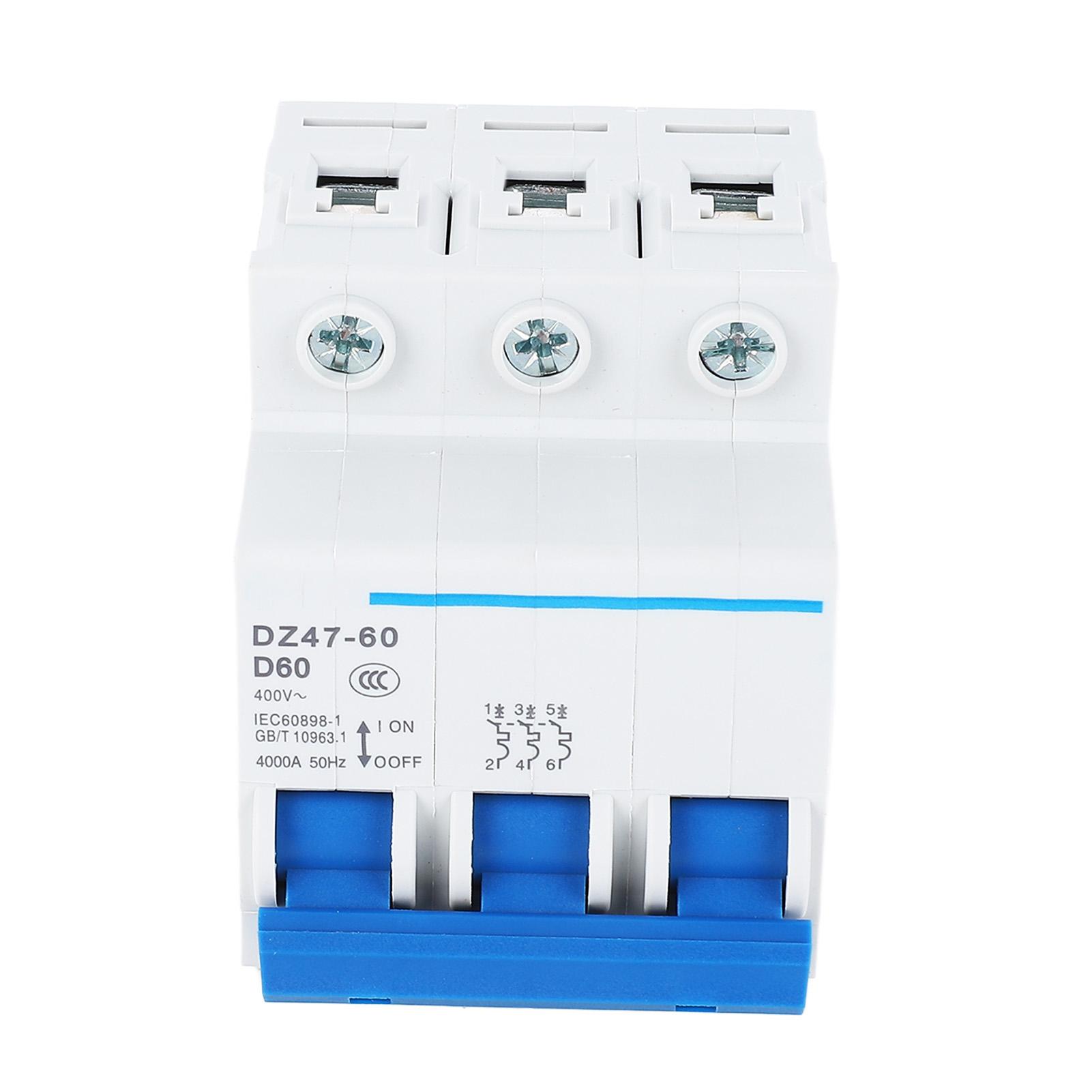 

Miniature Circuit Breaker 3P D60 400V 60A 6KA Mini Home DIN Rail Mount Circuit Breaker