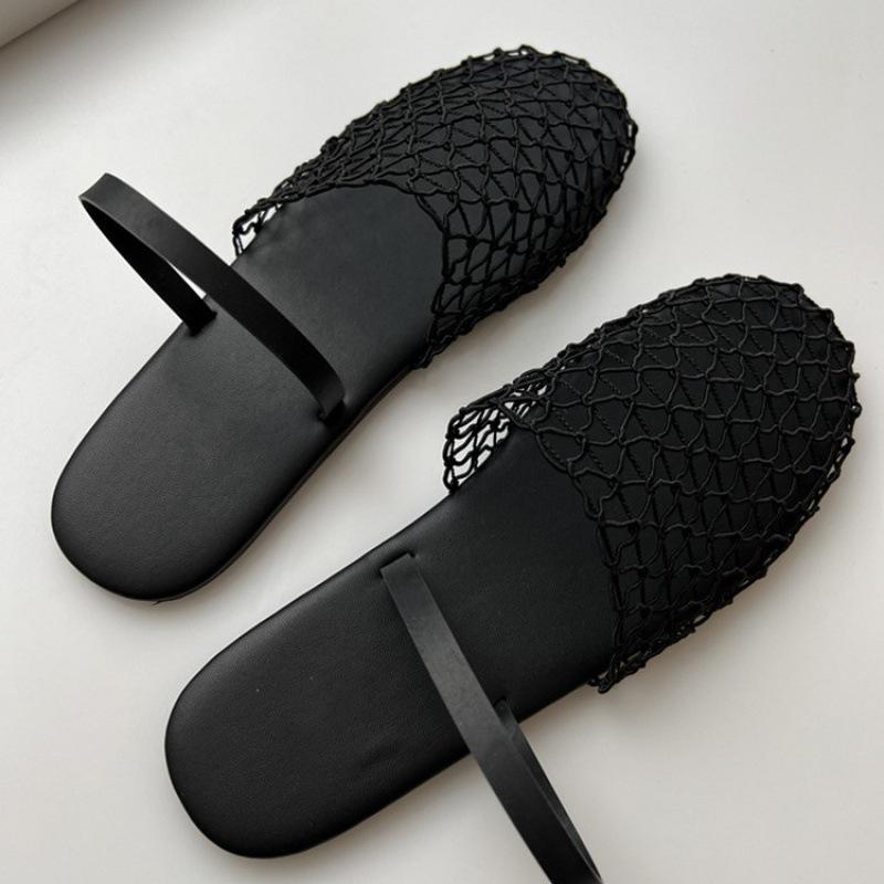 Fashion 2024 New Beach Shoes Comfort Retro Female Flat shoes Summer Mesh Hollow Sandals Women Flats Shallow slippers