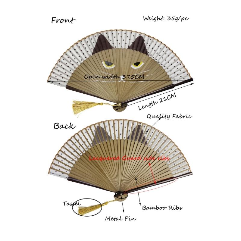 Cartoon Cat Hand Fan Chinese Japanese Folding Fan Silk Handheld Fan for Wedding Dancing Party Church Gifts Decoration