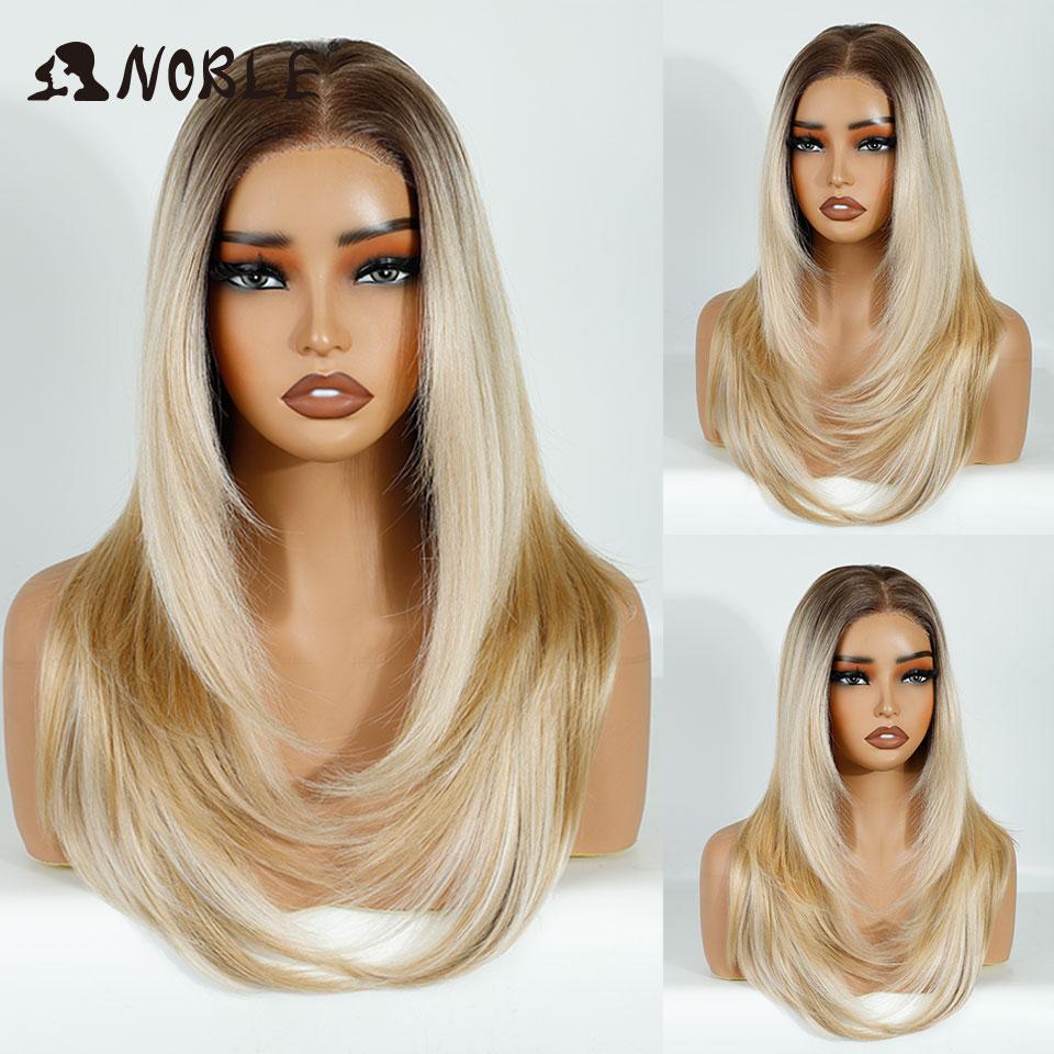 Elegantní syntetické paruky s krajkou vpředu pro ženy 13x3 Rovná krajková paruka Předvytrhaná vrstvená paruka Ombre blond hnědá bílá Cosplay paruka