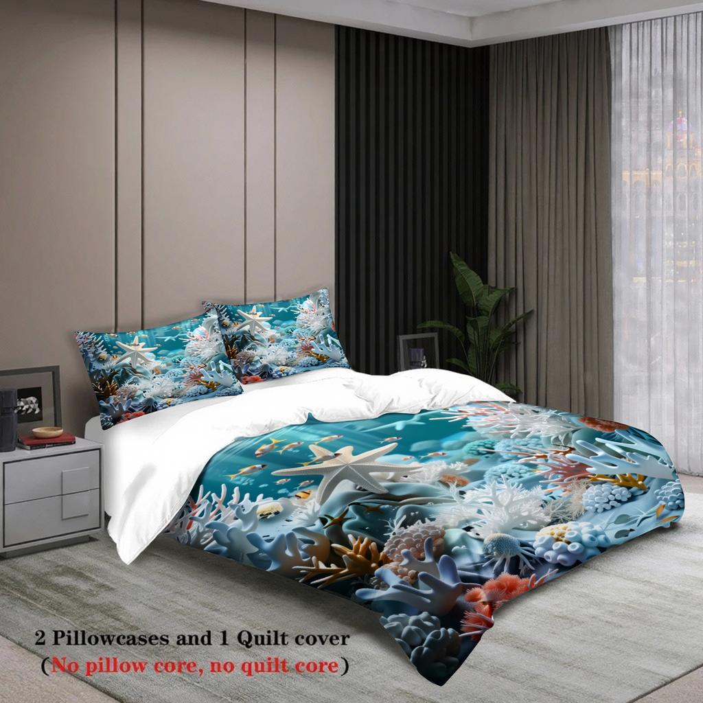 Ocean Coral Reef Bedding Set Blue Sea Life Print Bedding With Duvet Cover  Pillowcases For Bedroom