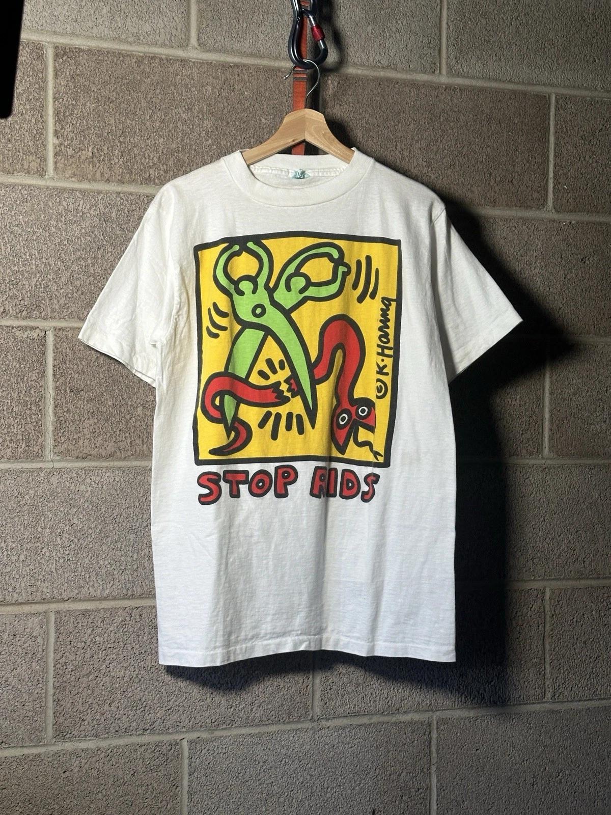 Vintage 90s Keith Haring Stop Aids T-Shirt Single Stitch USA Made Men’s Size L XL