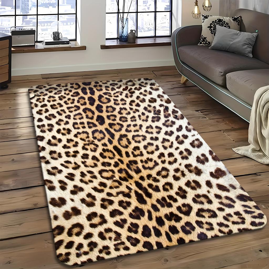 1pcs Vintage Simple Living Room Leopard Rug Floor Mat Carpet Machine Washable Polyester Non-Slip Doormat for Bedroom Entryway