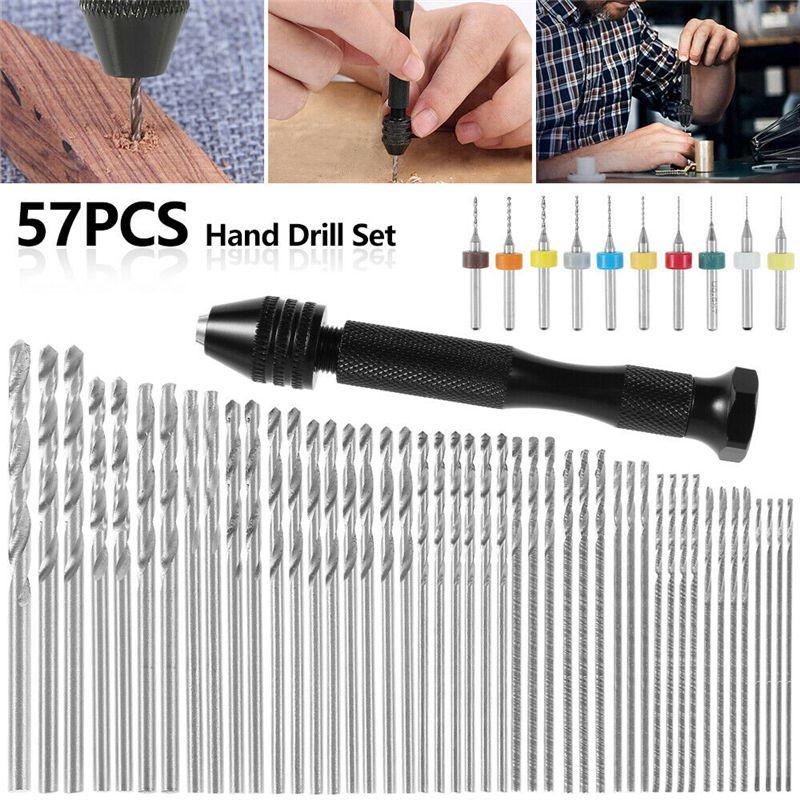 Tiny Mini 57pcs Micro Alloy Twist Drill Bits Set Hand Diy Model Craft Tool Wood