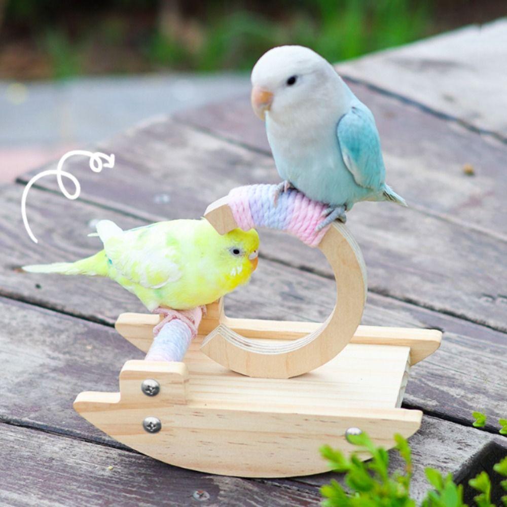 Bite-resistant Rocking Parakeet Toy Wooden Bird Rocking Stand Parrot Perch Stand  Cage Accessory