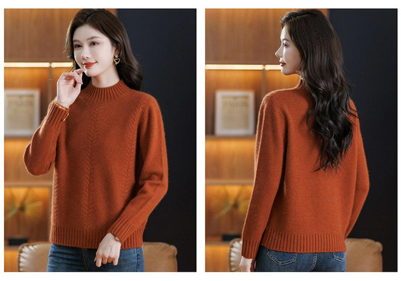 Maternity 100% Pure Wool Autumn/Winter Sweater for Women, Half-High Neck, Thickened Plain Color Base Layer for Middle-Aged & Elderly.