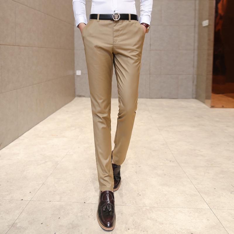 Men 'S Clothing Suit Trousers /High -Grade Pure Color Slim Fit Business /Leisure Thin Leg Pants 