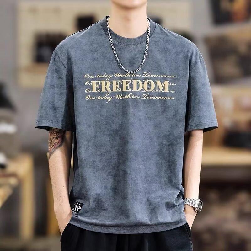 American Short-Sleeved T-Shirt Men'S Trendy Brand Fashion Retro Half-Sleeved Thin Casual Versatile Top