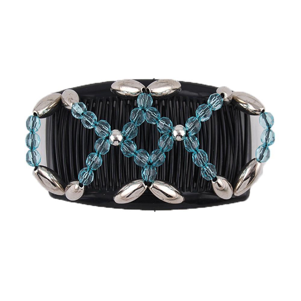 Large Handmade Beaded Elastic Magic Hair Comb with Flower Headpiece - Versatile Double Row Insert for Styling and Bun Making