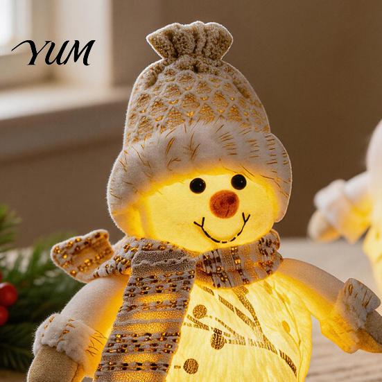 Cute Holiday Figurine Christmas LED Plush Doll Ornaments, Light Up Elk Snowman Santa Claus Indoor Decoration Decoration, Stuffed Toy for Table