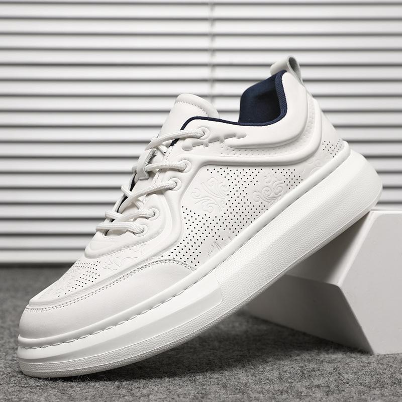 

New Shoes for Men Cow Leather Casual Platform Shoes Breathable White Skateboard Shoes Street Slip-on Sneaker 44