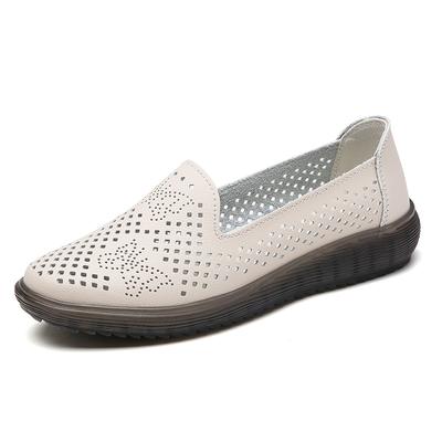 Fashion Sandals Summer Comfort Baotou Soft Sole Mom's Shoes Flat Sole Women's Shoes Hole Leather Shoes Middle and Old Age Shoes