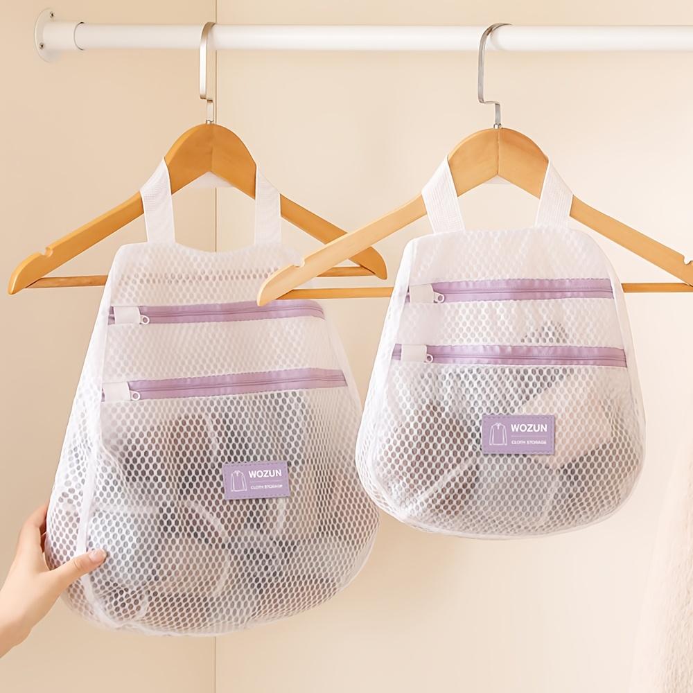 1pc Double Layer Multipurpose Polyester Laundry Bag, Oval Shaped Woven Storage Net with Zipper Closure, Reinforced Handle, Breathable Mesh for Socks