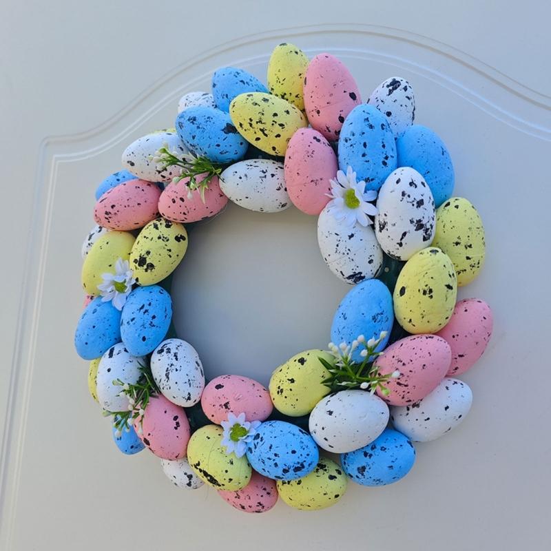 Easter Wreath 33cm Easter Eggs Wreaths for Front Door Colorful Flower Wreath Decoration Happy Easter Celebration Gift