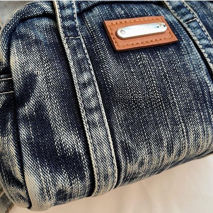 Vintage Mini Denim Boston Bag Women's Crossbody Bag