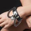 90S  Punk Style Bracelet Personality Pu Leather Three Rows Spikes Square Bracelets Bangle 2024 Party Jewelry Gift