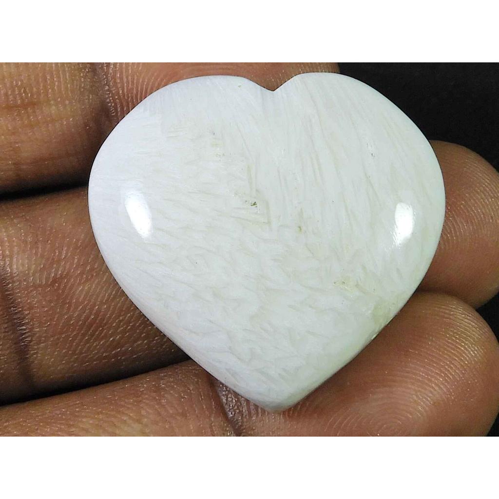 58Cts. 100% Natural Scolecite Designer Heart Crytsal Loose Gemstone 30X32MM SK-1855