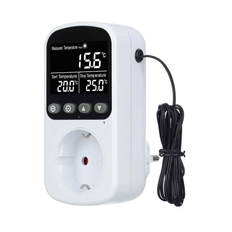 

Цифровой регулятор температуры с европейской вилкой, термостат с таймером, датчиком, переключателем нагрева и охлаждения 16 А, подсветка чёрный