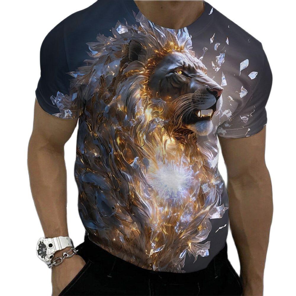 Summer Fierce Lion Graphic trička pro muže Zvířecí potisk Denní výstřih Volný Trička s krátkým rukávem Streetwear Oversized trička