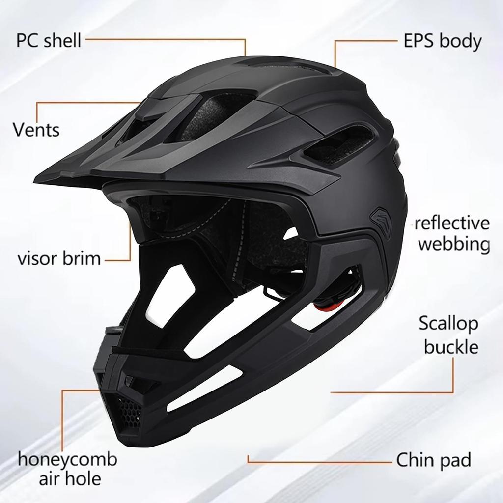 Adult Full Face Bike Helmet Mountain Bike Helmet BMXDirtbike Skateboard With Detachable Chin Guard Safety Head Protection