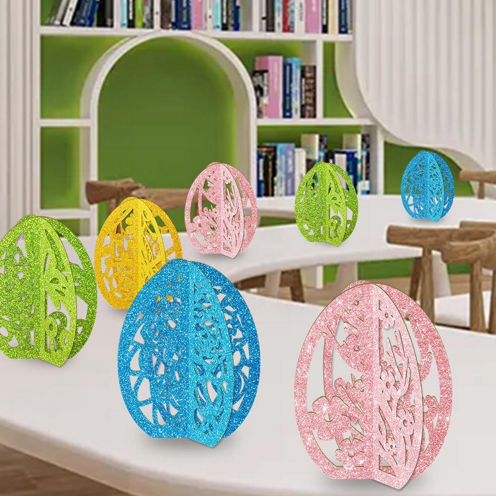 8PC Easter 3D Eggs Rabbit Desktop Ornament for Easter Party Hollow Egg Tabletop Decoration 2025 Spring Party Bunny Easter Eggs