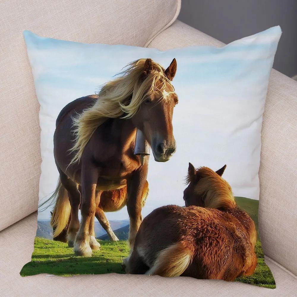 Wild Horse Cushion Cover Decor Animal Print Pillowcase  for Sofa Home Car Children Room Super Soft Plush Pillow Case 45x45cm