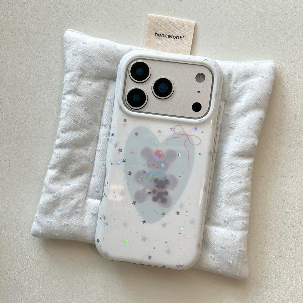 Korean wind ins little fresh stars cute blue love bear apple 13 atmosphere mobile phone case 16pro new iphone17promax with chain 15 double 14p