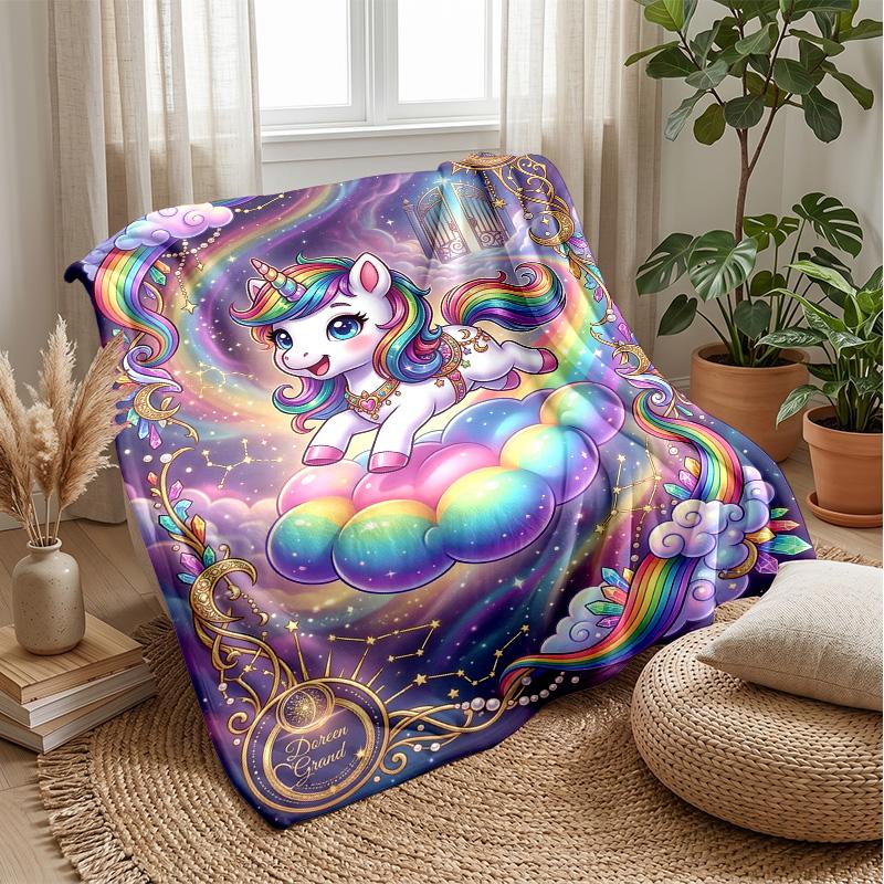 Fantasy Winged Unicorn Theme Blanket Lightweight Warm Flannel Blanket Decorative Throw Blanket for Home Decoration