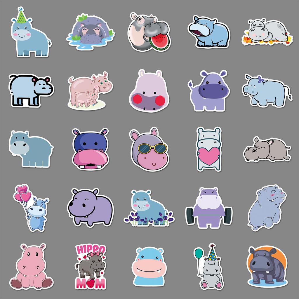50 Hippo Graffiti Personalized Cartoon Animal Children's DIY Mobile Phone Case Water Cup Suitcase Sticker Waterproof