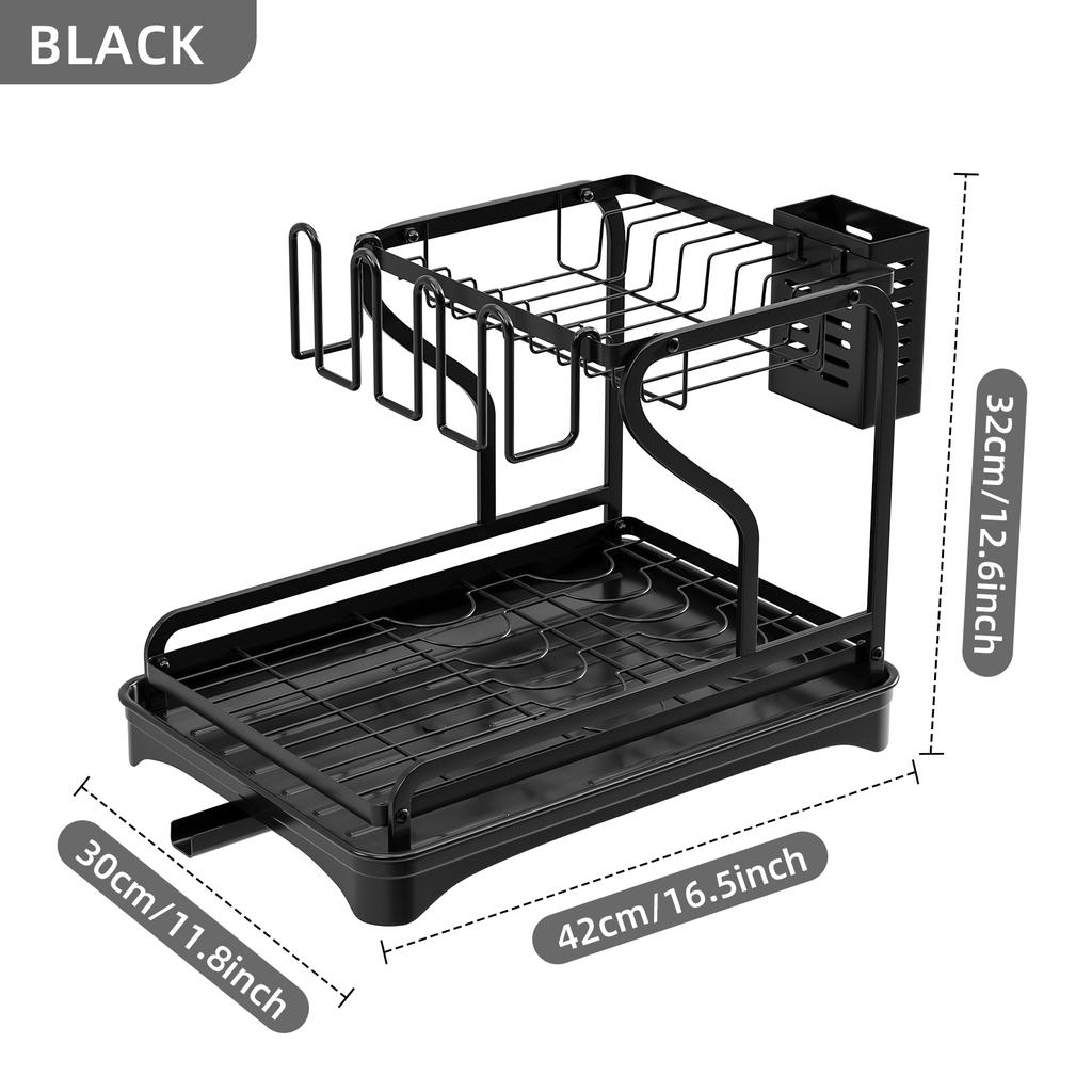 1PC,Dish Drying Rack -  Dish Rack For Kitchen Counter, 2-Tier Kitchen Organizers And Storage Rack With Drainboard And Cutlery Ho