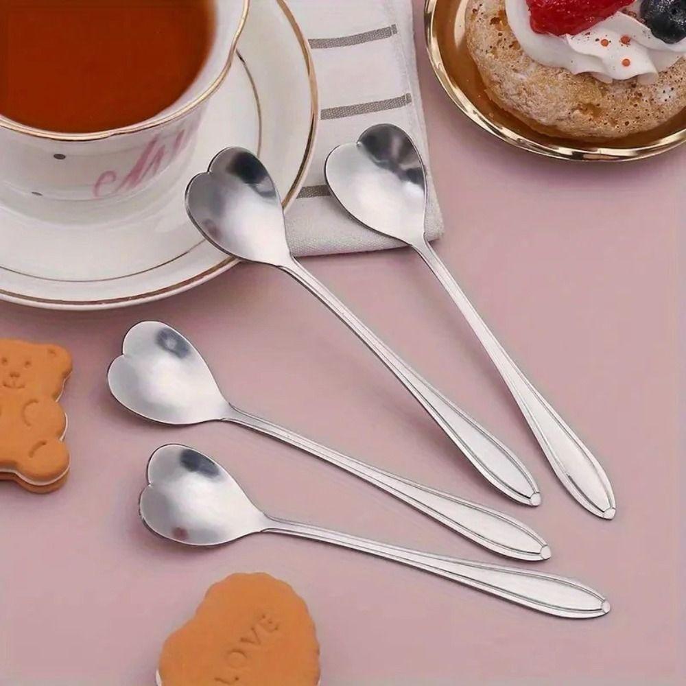 Nuovo Acciaio Inossidabile A Forma di Cuore Cucchiaino da Caffè Due Misure Durevole Cucchiaino da Dessert Cucchiaino da Tè Utensili da Mescolanza Caffetteria Bar