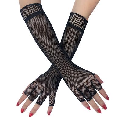 Guantes de rejilla de medio dedo, largos, de estilo europeo y americano, con accesorios sexys para actuaciones escénicas y de novia.