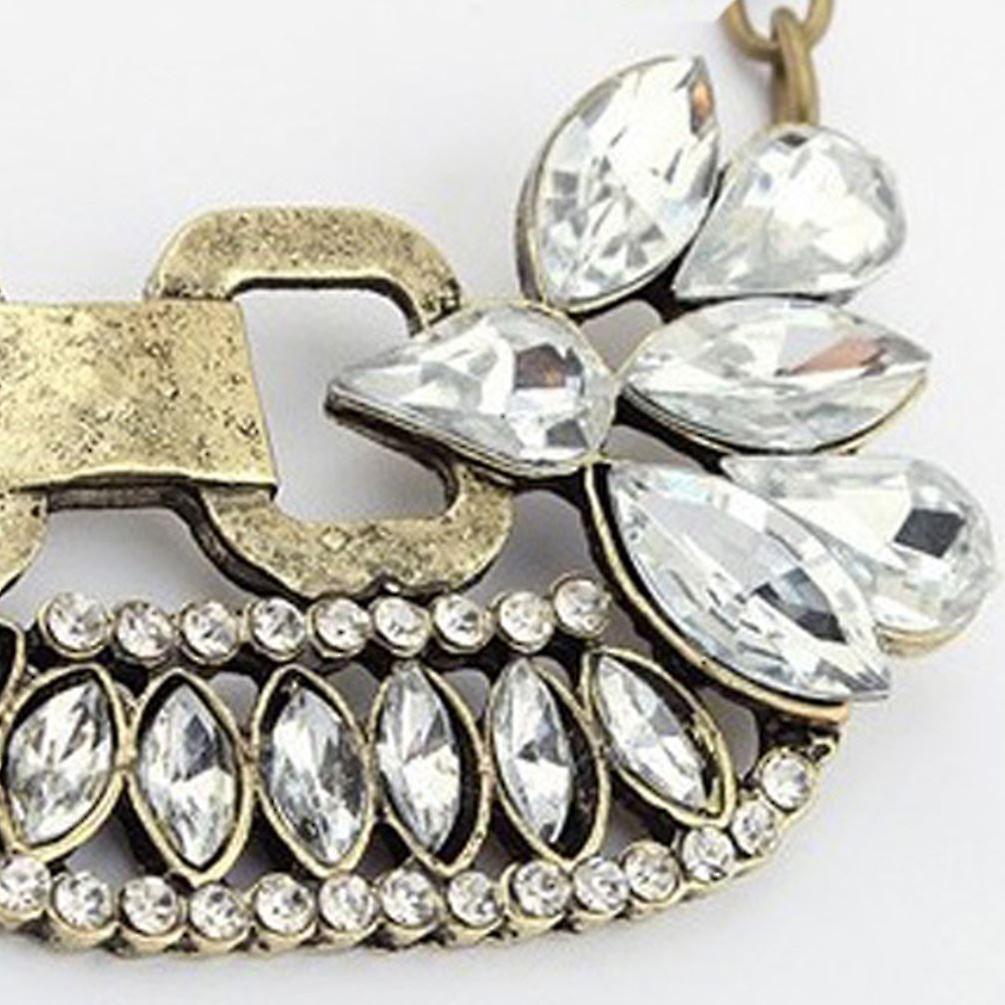 Womens Large Fashion Crystal Charm Statement Bib Necklace Silver