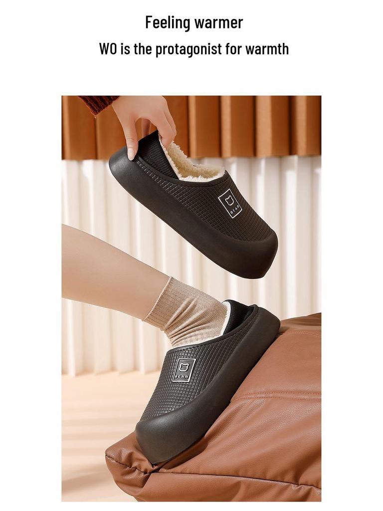 Waterproof Cotton Slippers: Women's/Men's Non-Slip Thick-Soled, Plus Velvet, Warm, Closed Heel for Autumn/Winter.