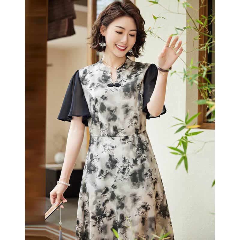 Pa Si Te Women s Abstract Print Chiffon A-Line Midi Dress XL