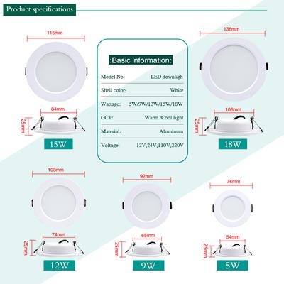 10 teile/los LED Downlight 5W 9W 12W 15W 18W Einbau Scheinwerfer Decke Lampe AC110V 220V DC12V 24V Innen Beleuchtung Warm Kalt Weiß