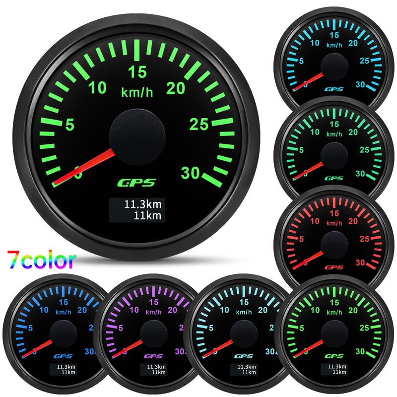 30KMH,60KMH,80KMH,120KMH,200KMH GPS Speedometer Gauge with Antenna 7Color LED 52mm Speed Meter for Marine Boat Car 12V24V