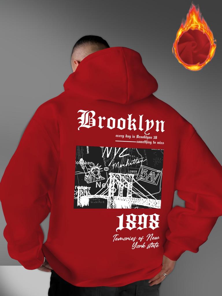 Fashionable men's autumn gothic letter retro landscape print micro elastic comfortable hooded sweatshirt outdoor street style to