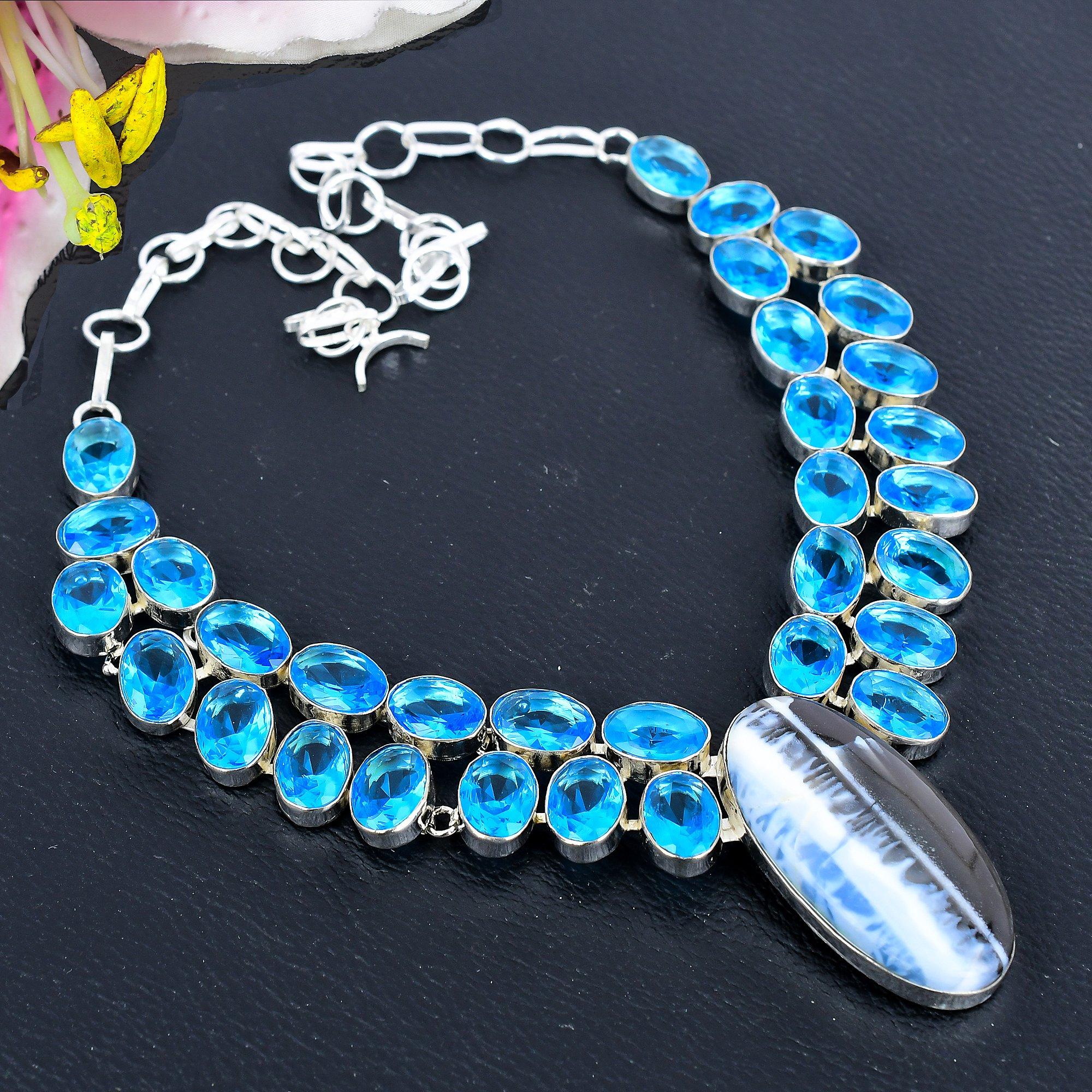 

Owhyee Opal, Blue Topaz Gemstone 925 Sterling Silver Jewelry Necklace 18 KG-1839
