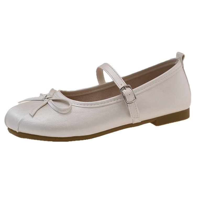French silver flat ballet single shoes women 2025 new temperament bow fairy wind word belt Mary Jane shoes